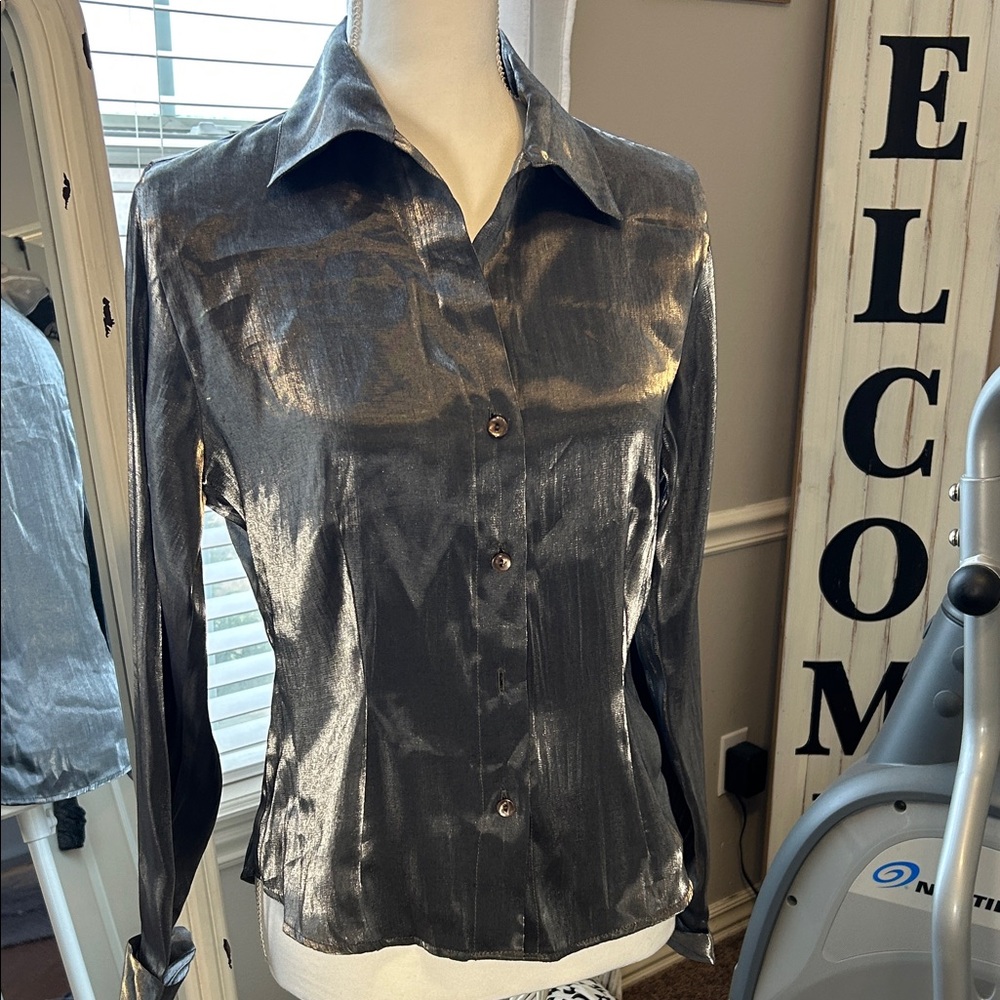 Vintage Elegant Women's Metallic Button-Up Shirt